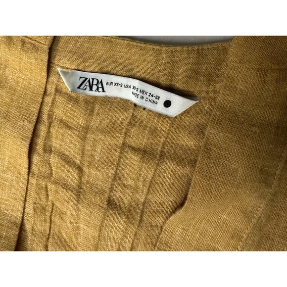 ZARA PLEATED LINEN BLEND TUNIC DRESS ZW COLLECTION Boho Mustard Yellow XS - Picture 4 of 10